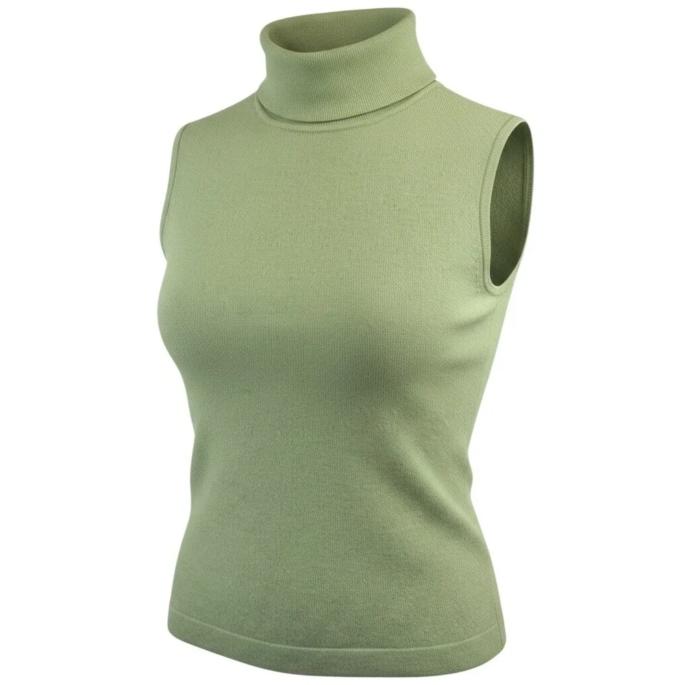Sutton Studio Cashmere Turtleneck Sweater Vest Sage Green Women Md‎ Sleeveless